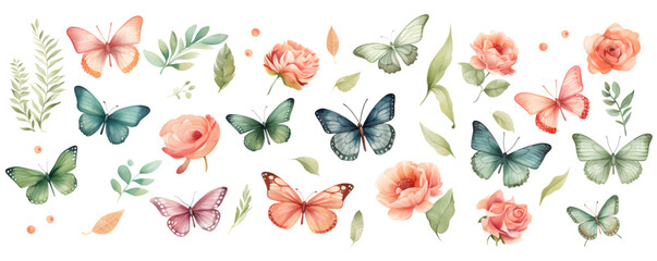Set of butterflies isolated on white background. Watercolor. Illustration