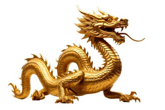 Golden Chinese Dragon Isolated on Transparent Background Generative AI