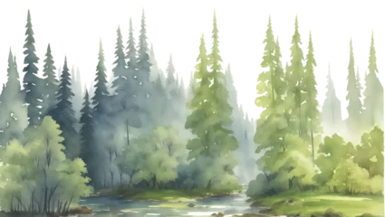 Poster watercolor landscape with trees clipart © Nisit