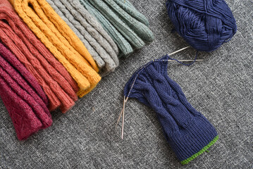 Hand-knitted woolen socks of different colors