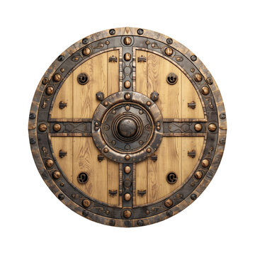 Generative AI, PNG old wooden viking shield, protective sign from mediaeval times