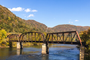 Railroad bridge in the New River Gorge National Park, West Virginia. 