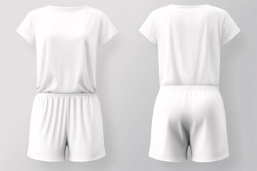 Front and back view set. Women pajama sleepwear mockup template white with crop top and wide short pant. Mock up.