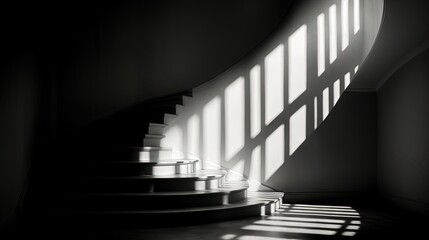  a staircase with a lot of windows and a light coming through it.  generative ai