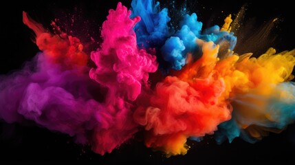 Fototapeta na wymiar colorful powder explosion against pitch black - stock concepts