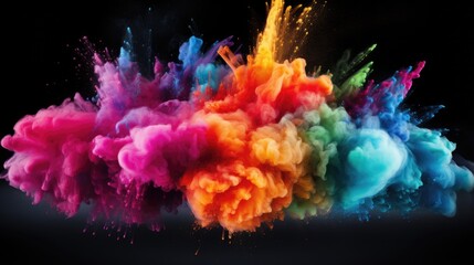 Fototapeta premium colorful powder explosion against pitch black - stock concepts
