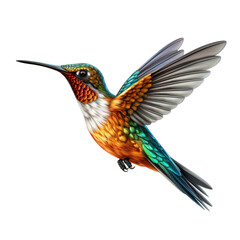 Flying Hummingbird 3d render character, Hyper Realistic isolated on transparent background. 