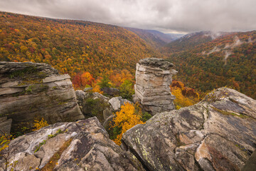 Lindy Point in Blackwater Falls State Park, West Virginia, in autumn foliage.