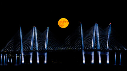 Supermoon over the Mario Cuomo Bridge, New York State.