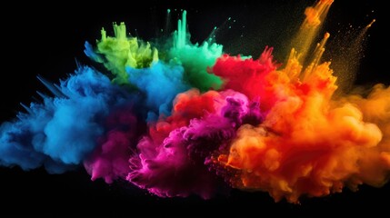 isolated colorful powder explosion against black - stock concepts