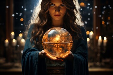 witch with a crystal ball to divine the future - Powered by Adobe