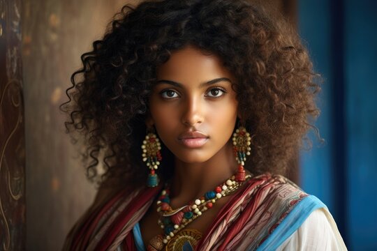 Portrait of Ethiopian woman with curly hair