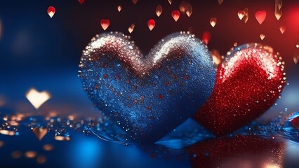Fototapeta premium Red hearts with bokeh background