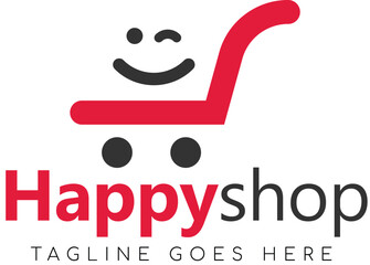 E commerce logo design vector. Online shop logo happy shop