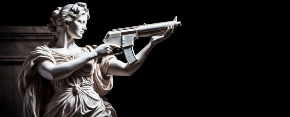 Lady of Justice Statue with Weapon, Gun.  - A Startling Visual Statement on Unjustice and Power.