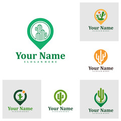 Set of Point Cactus logo design Template. Creative Cactus logo vector illustration.