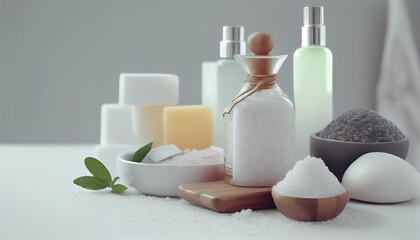 Obraz na płótnie Canvas soap and bath salt or SPA products. Generative in ai