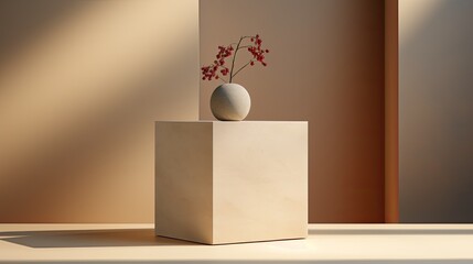 An image of a cubic podium with minimalistic design elements.