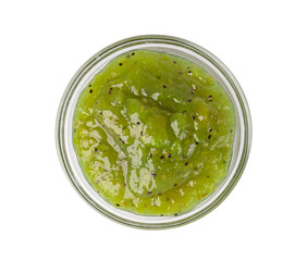 Green Jam Isolated, Sweet Kiwi Confiture in Bowl, Gooseberry Marmalade, Green Tomato Jam
