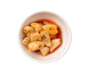 Pickled Garlic, Fermented Garlic Cloves with Red Chili Pepper, Hot Pickle Vegetable, Spices Garlic Cloves