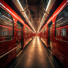 A red train with reflection. Generative AI