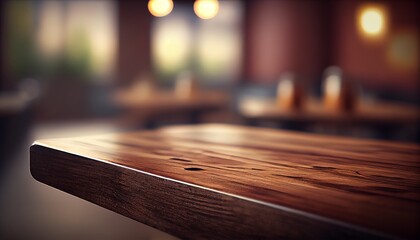 empty brown wooden table with a blurred background. Generative in ai