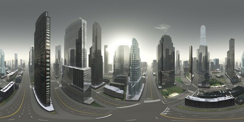 Panorama of the city. Environment map. HDRI map. equidistant projection. Spherical panorama.
3D rendering