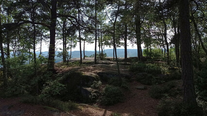 Top of Kolsastoppen mountain,  Oslo, Norway. Kolsastoppen, hiking with spectacular panoramic views of Oslo, Berum, and the Oslo Fjord.