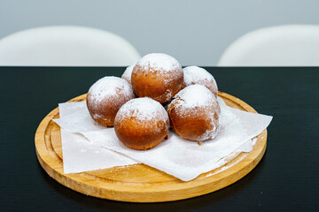 Donuts. Appetizing pastries. Fast food. Snack from the bakery for a break. Background with selective focus