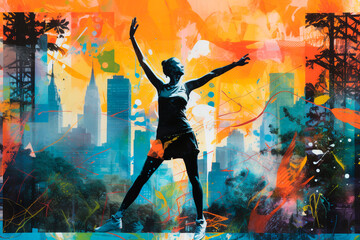 Street dance sports illustration, colorful art, vector, grunge designs style. splash.  - obrazy, fototapety, plakaty