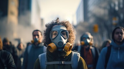 efforts of environmental activists or organizations in combatting air pollution, showcasing individuals or groups advocating for cleaner air through protests, campaigns, or initiatives.