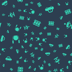 Set Toy railway, car, Jump rope and Robot toy on seamless pattern. Vector