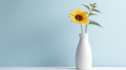  a white vase with a sunflower in it on a table.  generative ai