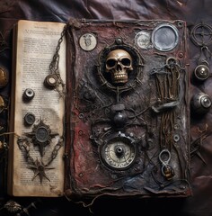 old book with skull