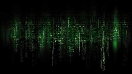 Obraz premium An image of a matrix code with iconic green symbols on a black background.