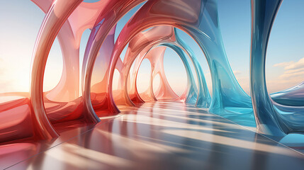 3d render of abstract futuristic architecture - obrazy, fototapety, plakaty