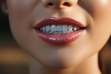 Obraz premium Beautiful young woman with perfect teeth, closeup