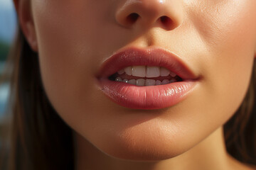 Naklejka premium Beautiful young woman with perfect teeth, closeup