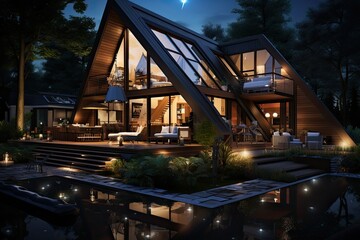 Fototapeta premium Modern house at lake