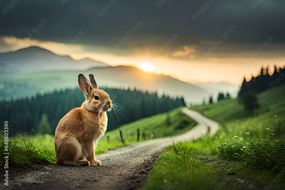 Poster rabbit in the mountains