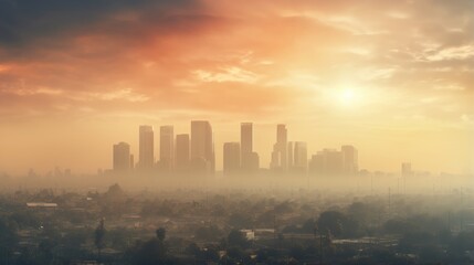 Photo that portrays the hazy and polluted skyline of a major city, illustrating the detrimental effects of air pollution on urban