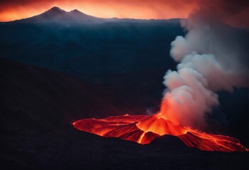Lava from volcano eruption - concept background, natural disaster, fiery flow - obrazy, fototapety, plakaty