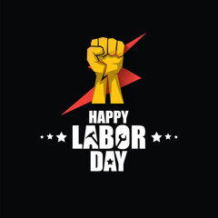labor day Usa vector label or banner background. vector happy labor day poster or banner with clenched fist isolated on black . Labor union icon