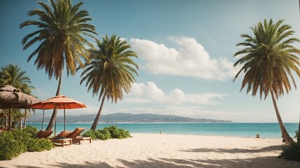 Fototapeta premium Tropical beach resort background with peaceful blue waters