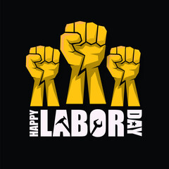 labor day Usa vector label or banner background. vector happy labor day poster or banner with clenched fist isolated on black . Labor union icon