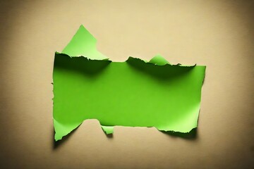 Single green paper ripped message torn