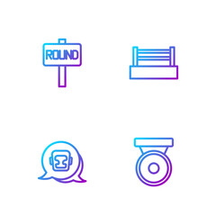Set line Boxing gong, helmet, ring board and . Gradient color icons. Vector