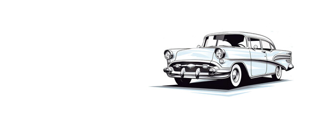 Retro car on a white background. White retro car. Illustration of a vintage car on a white background with space for text. Cartoon style.