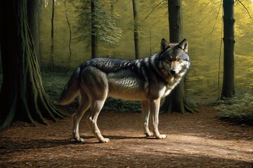 A Wolf Standing In The Middle Of A Forest