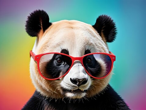 A Panda Bear Wearing A Pair Of Red Sunglasses
